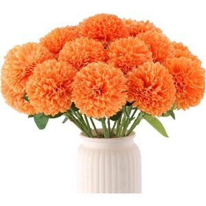 12Pcs Artificial Chrysanthemums Flowers Ball Flower,Orange Fake Mums Silk Flower